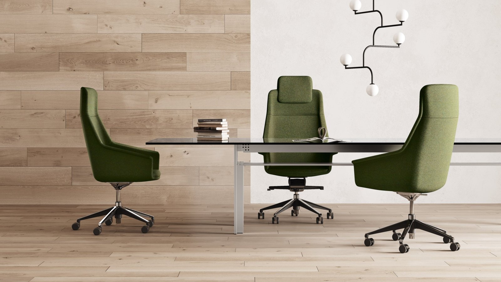 כיסא מנהלים Jera Chair מבית Las Mobili עם ריפוד מתופר ובסיס חמש זרועות מאלומיניום מלוטש