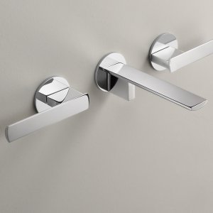 ברז שתי ידיות לקיר Ayla מבית Cea Design בפלדת אל־חלד מוברקת