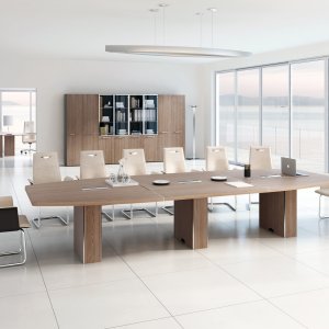 שולחן ישיבות אליפטי Attiva ל-14 עם צלעות-עמוד וחיבורי כרום