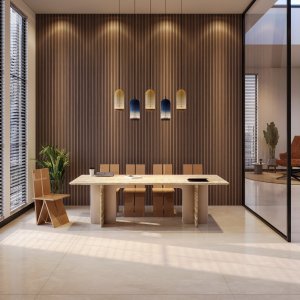 Ginza Tower בגובה 145 ס״מ: שידה לכה עם שבע מגירות ומשטח טרוורטין