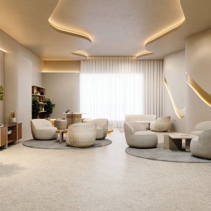 שולחן Ginza העגול עם שלוש כורסאות בפינה לא רשמית