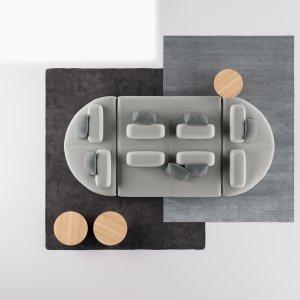משענת מרופדת חופשית של Node+ מונחת על מושב בסלון ביתי