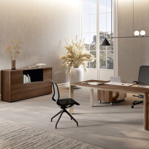 שולחן ישיבות עגול Iulio על עמוד קוני בגוון Inox Grey