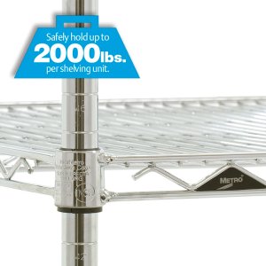 מדפי רשת מחוט פלדה מצופה כרום Super Erecta של Metro עם מדפים מתכווננים