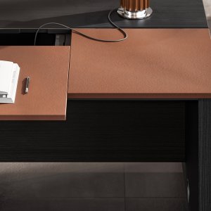 שולחן ישיבות ריבועי Ono Panel באגוז עם מבנה מרכזי שחור קטיפה